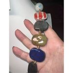 Vintage Large Multi Agate and Gemstone and Wood Beads on Taupe Tie Silk Ribbon Tan Photo 4