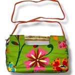 Vintage Y2K Braciano Purse Bag Tropical Floral Beaded Bamboo Handles Green Pink Photo 0