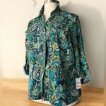 Studio Works NWT! Teal & Lime Paisley Pocket Rolled Sleeve Blouse Size 2X Photo 1
