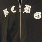 BCBGMAXAZRIA BCBGMaxAzaria black full zip bling rhinestone spell out hooded sweatshirt medium Photo 3