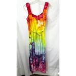 Tie Dye Medium Maxi Dress Handmade Rainbow Eyelet Hem Sleeveless Vacation 1760 Pink Photo 2