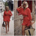 ZARA Red Daisy Floral Print Tie-Front Linen Blend Cropped Blouse Photo 2