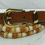 Vintage Wood Beaded Faux Leather Belt Made in Taiwan Small (S) ✨ Brown Photo 0