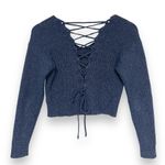 Zaful Back Lace-up Cropped Sweater Women M Long Sleeve V-Neck Blue Adjustable Photo 1