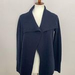 Boden Cardigan Sweater Knit 100% Wool Ribbed Wide Lapel Open Front Navy Blue Size M Photo 0