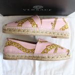 Versace New  Pink & Gold Chain Graphic-Print Canvas Slip-On Espadrilles Photo 4