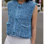 ZARA Woman’s Loose Knit Blue Sweater Vest with Big Blue buttons, Sz L Photo 0