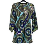 Rare Meghan LA Silk Art Deco Flapper Lady Print Stunning Bold Tunic Dress Size 6 Green Photo 3