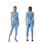 ZARA Sleeveless Belted Blue Jumpsuit Overalls Button Up Front Size S Photo 2