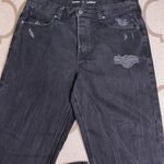 Old Navy  high rise slouchy straight distressed button fly black jeans, 12 tall Photo 1