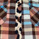 ASVIVID Plaid Tunic button up roll tab long sleeves leopard print accents size L Blue Size L Photo 4