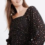 Madewell Georgette Lucie Bubble-Sleeve Smocked Blouse Top Medium Dark Romantic Photo 0