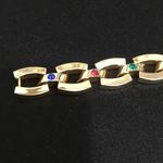 Gold tone Chunky Chain Bracelet with Colored Rhinestones Photo 4