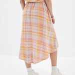 American Eagle  Plaid Linen Blend Pull-On Midi Skirt Medium Women’s Orange 4387 Photo 5
