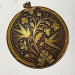 Round Damascene Floral and Bird Pendant Brown Photo 0