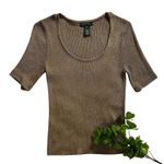 Ralph Lauren Lauren Women's Metallic Knit Sweater Sz S Brown Gold Short Sleeve Photo 1