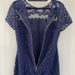 JUST TAYLOR navy lace overlay‎ short sleeve fit & flare knee length dress size 8 Blue Photo 5