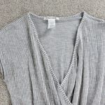 Caution to the Wind Faux Wrap Dress Womens M Gray Stripes Sleeveless Stretch Photo 8