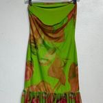Green Floral Strapless Backless Sheer Mesh Side Slit Maxi Dress Sz S Photo 7