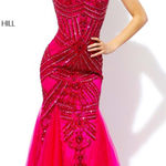 Sherri Hill Deep Raspberry Pink Beaded Tulle Skirt Mermaid Gown- Dress 2 Photo 0