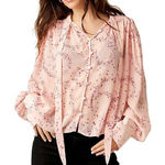 Free People  Stars Align Printed Top Blouse Women's Small Pale Pink Boho Hippie Photo 0