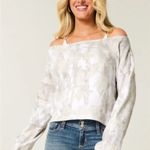 Hollister  Easy Double Off The Shoulder Camo Sweatshirt Tan Cream Medium Photo 0