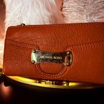 Michael Kors Vintage Cognac Leather Wallet Gold Logo Plate Photo 1