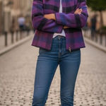 Dress Barn Vintage  Zip-Front Jacket Size 12 Purple Plaid Retro Women Wool Blend Photo 0