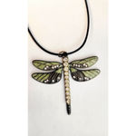 Handmade Green enamel & rhinestone dragonfly pendant Necklace Photo 5
