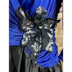 formal dress Vintage sequins ruched bodice swing skirt blue black Size 6 Photo 3