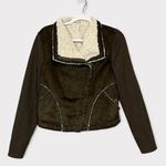 Anthropologie MARRAKECH Moto Jacket Size Small Sherpa Lined Faux Suede Brown Photo 0