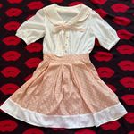 Kawaii beige white polka dot bow chiffon dress XS Photo 0