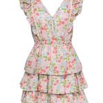 Anthropologie NWT Love The Label Ines Ivory Floral Tiered Ruffle Mini Dress Photo 0