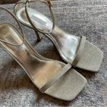 Nine West Vintage Gold Glitter Square Toe Ankle Strap Nudist Prom Wedding Heel 8 Photo 1