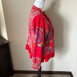 Johnny Was  Biya Floral Embroidered Open Front Jacket Fringe Red Womens Medium Photo 5