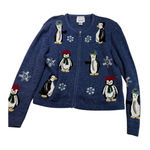 Christopher & Banks Christopher‎ & Banks Blue Penguin Snowflake Zip Up Cardigan Sweater Size M Photo 0