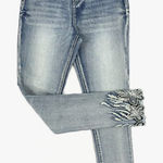 Womens HR Lightwash Embellished Embroidered Raw Edge Skinny Jeans sz 6 Blue Photo 0