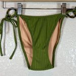 J. Crew Bikini Women Small Wide Rib Curved Waist Cheeky String Bottom with Rings Green Photo 1