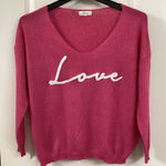 Elan  Pink V-Neck Sweater with Love Design Photo 0