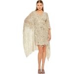 Mac Duggal  Cape Back Fringe Beaded Robe Dress Size Large Style #94044 in Nude Photo 3