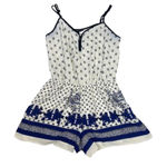 Mm Mm Mm Floral Romper Blue White Summer Boho Size M Lined Adjustable Straps Size M Photo 0