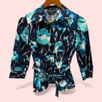 Jones New York floral watercolor belted button front blouse cotton mermaid fairy Photo 0