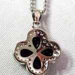 Gold Filled Chain Necklace with Black Crystal Quatrefoil Flower Clover Pendant Silver Photo 4