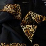 Escada Vintage 80s Black Satin Blazer Front Leopard Tie Belt & Shoulder Pads szL Photo 3