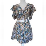 Sweaty Rocks Two Piece Boho Butterfly Sleeve Shirt and Shorts Set size Large Blue Photo 1