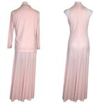 None VINTAGE Pink Beaded Gown 2 Piece Sleeveless Cardigan Plunging Neckline Photo 11