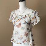 Mudd  | Sheer White Butterfly Print Blouse Sz S Photo 2