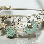 Safety Pin Brooch with Dog Charms and Turquoise Accents Silver Photo 0