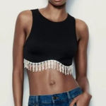 ZARA  Jewel Rhinestone Viral Blogger Favorite Black Tank Top Size XS/S Photo 0
