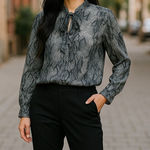 fab'rik Tulle‎ Womens Blouse Size XS Tie Neck Bow Top Snakeskin Print NEW Photo 0